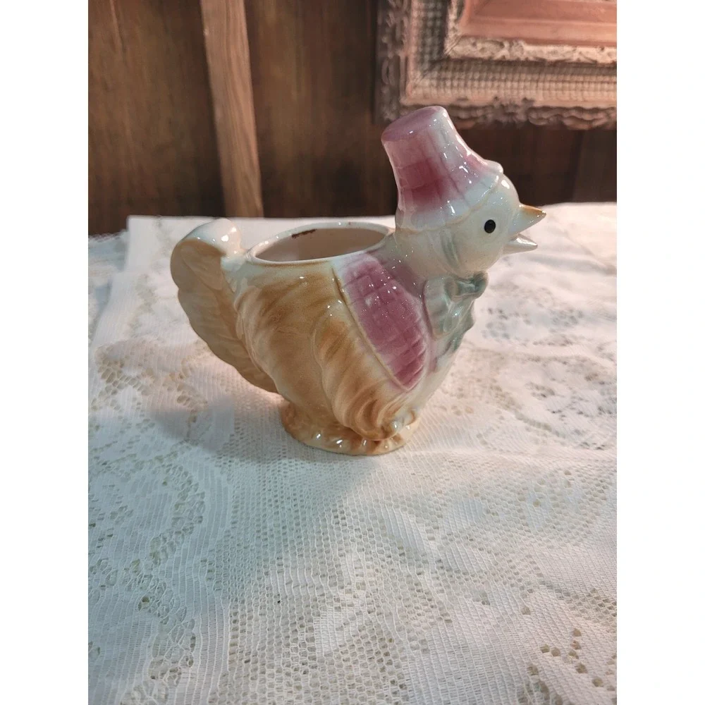 Vintage '50's Royal Copley, Spaulding Chicken Creamers. Pink Bonnet